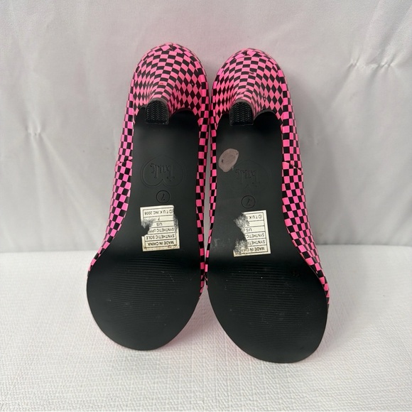 TUK Pink Black Checkered Heels Size 7 - Picture 11 of 12